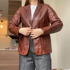 Vintage GAP Women's Brown Leather 90s Blazer Jacket